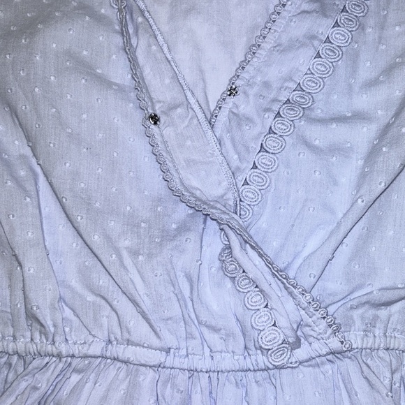 LOFT | Swiss Dot Blouse Embroidered Crochet Peplum Faux Wrap Light Blue … - Picture 5 of 9